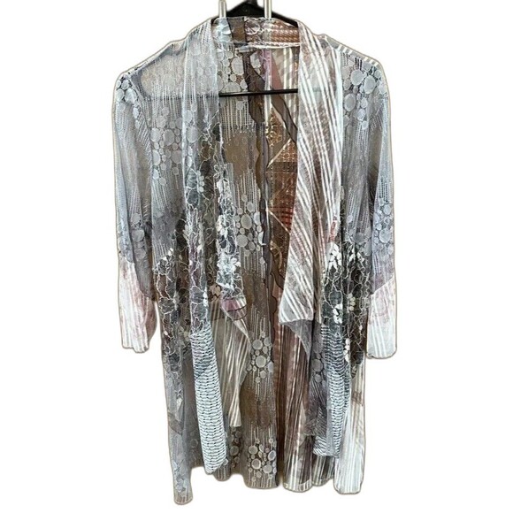 Cover Up Duster Floral Robe Caftan Cardigan Cover Up Sheer Patchwork 22x37” M - Picture 1 of 13